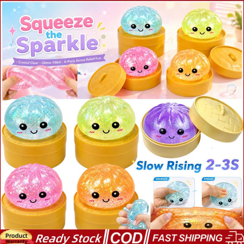 Envio Em 12H . 4 Unidades De Brinquedos Moles De Aumento Lento Com Glitter De Açúcar Bun Recuperação Lenta Brinquedo De