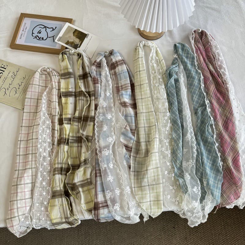 Estilo Pastoral francês longo lenço de seda feminino verão borda do laço lenço fino versão coreana moda longo pescoço pr
