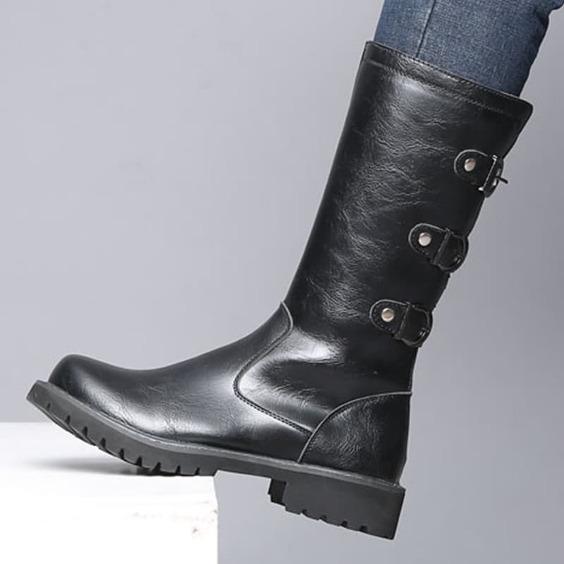 Botas de cano médio de outono Botas gerais Botas com zíper lateral de equitação de cano alto masculinas de c