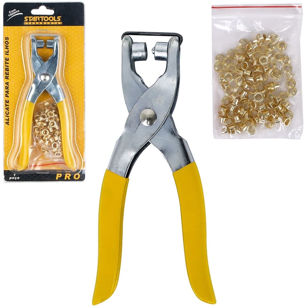 Alicate Para Colocar Ilhos Manual + 100 Ilhoses Dourados