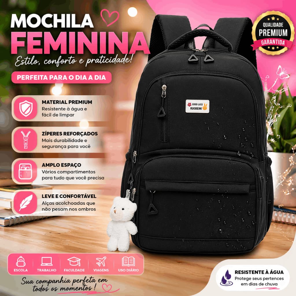 Mochila Bolsa Escolar De Grande Capacidade P/ Estudante Feminina Impermeável