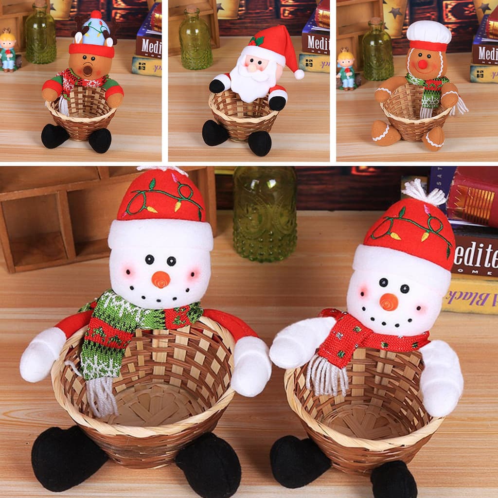 Tigela De Doces De Natal Cesta De Bambu Decoração De Mesa Suporte Homem De Gengibre Pinguim Veado Boneco De Neve Papai N
