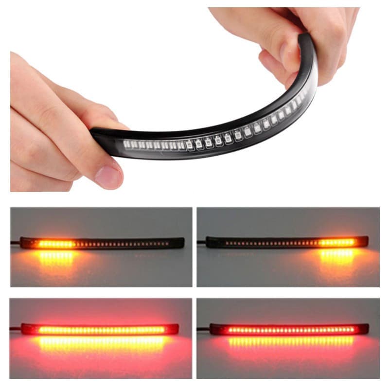 Luz de Freio Traseira Universal Flexível para Motocicleta LED com Sinal de Parada/Indicação de Direção