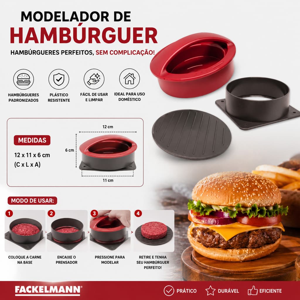 Forma Para Hamburguer Em Plástico Fackelmann 11x12x6cm