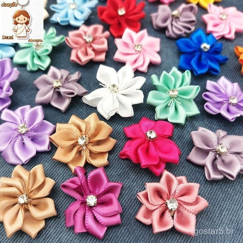 50 Unidades/Pacote 2.8 Centímetros De Cetim Flores Fita Com Laços De Cristal Rosa Para Artesanato Costura Apliques De Ca