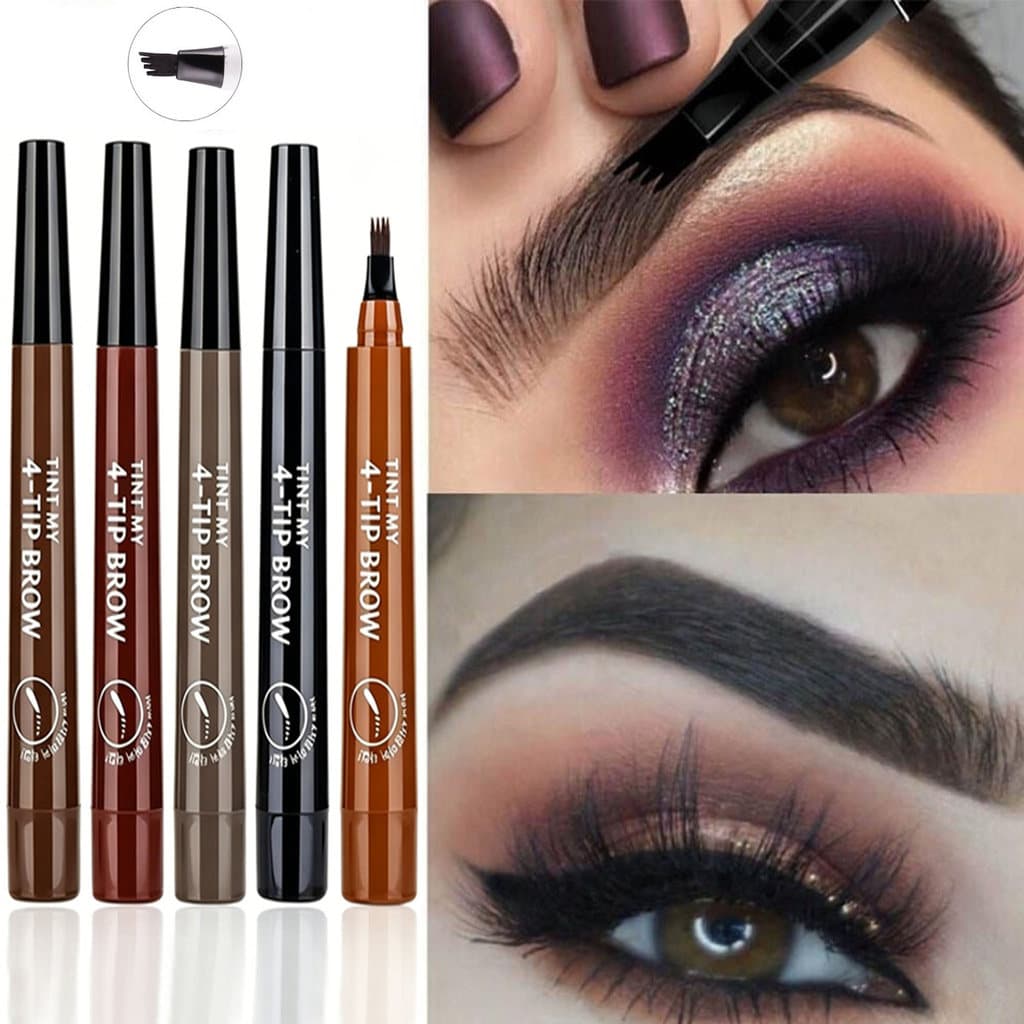 Lápis De Sobrancelha De 4 Pontos Caneta Líquida De Tatuagem De Maquiagem À Prova D'água Delineador Cosmético