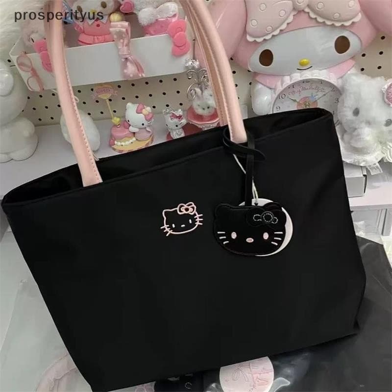 [prosperityus] Sanrio Cartoon Cute Hello Kitty Bolsa De Ombro De Grande Capacidade Feminina Viagem Compras Casual Para C