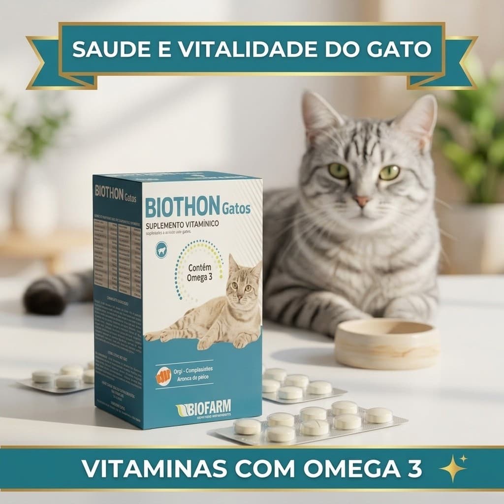 🐱Biothon Gatos 10 comprimidos Suplemento Vitamínico Pelagem Imunidade Vitalidade Felino Gato Pet