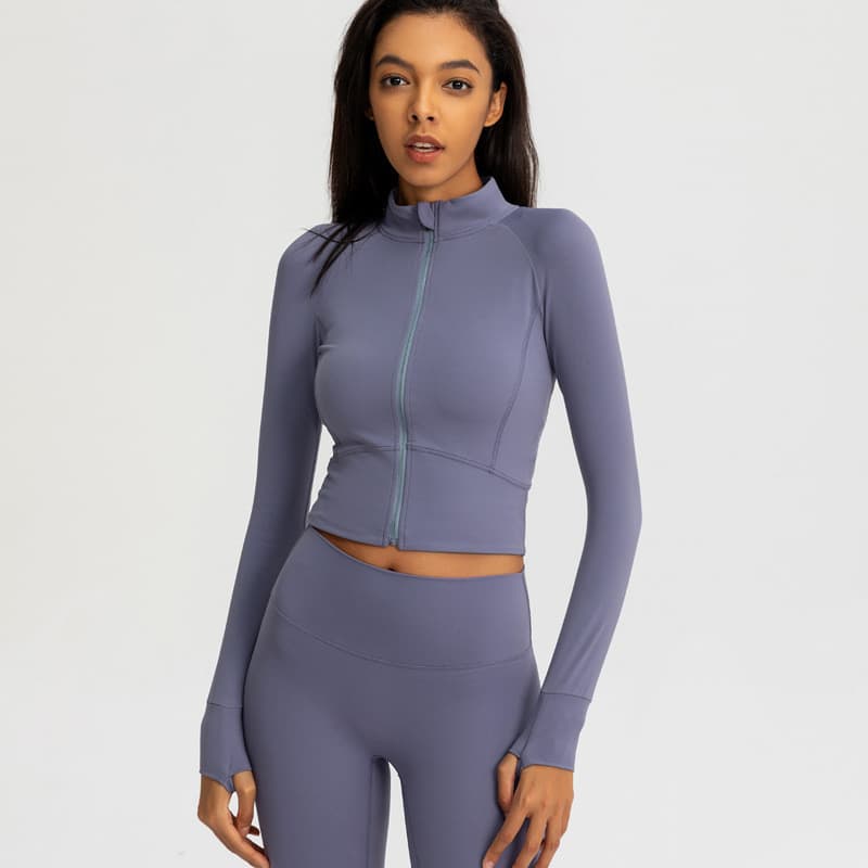 Jaqueta esportiva feminina Skinny Yoga wear secagem rápida manga comprida superior zíper Cardigan correndo Fitness wear