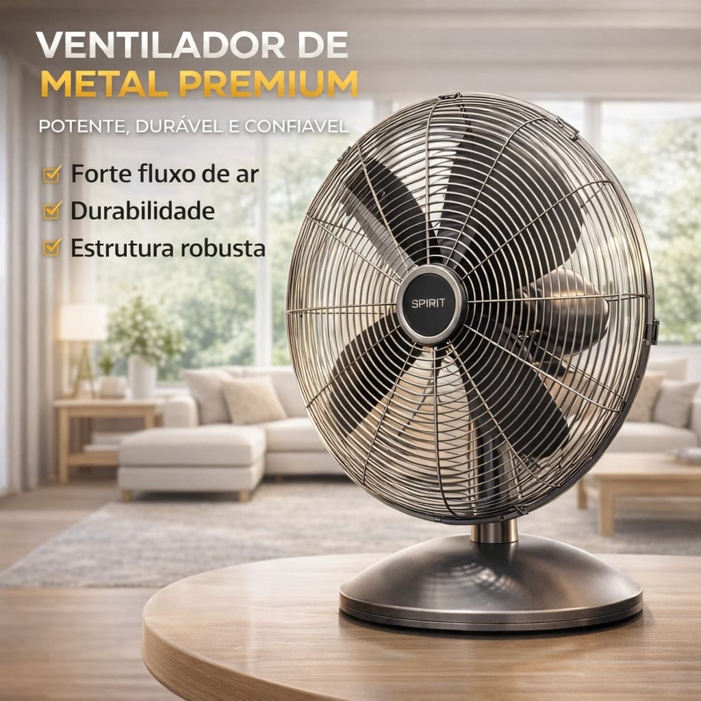 Ventilador de Mesa 40cm SPIRIT Chumbo Retrô para Sala e Escritório em Metal