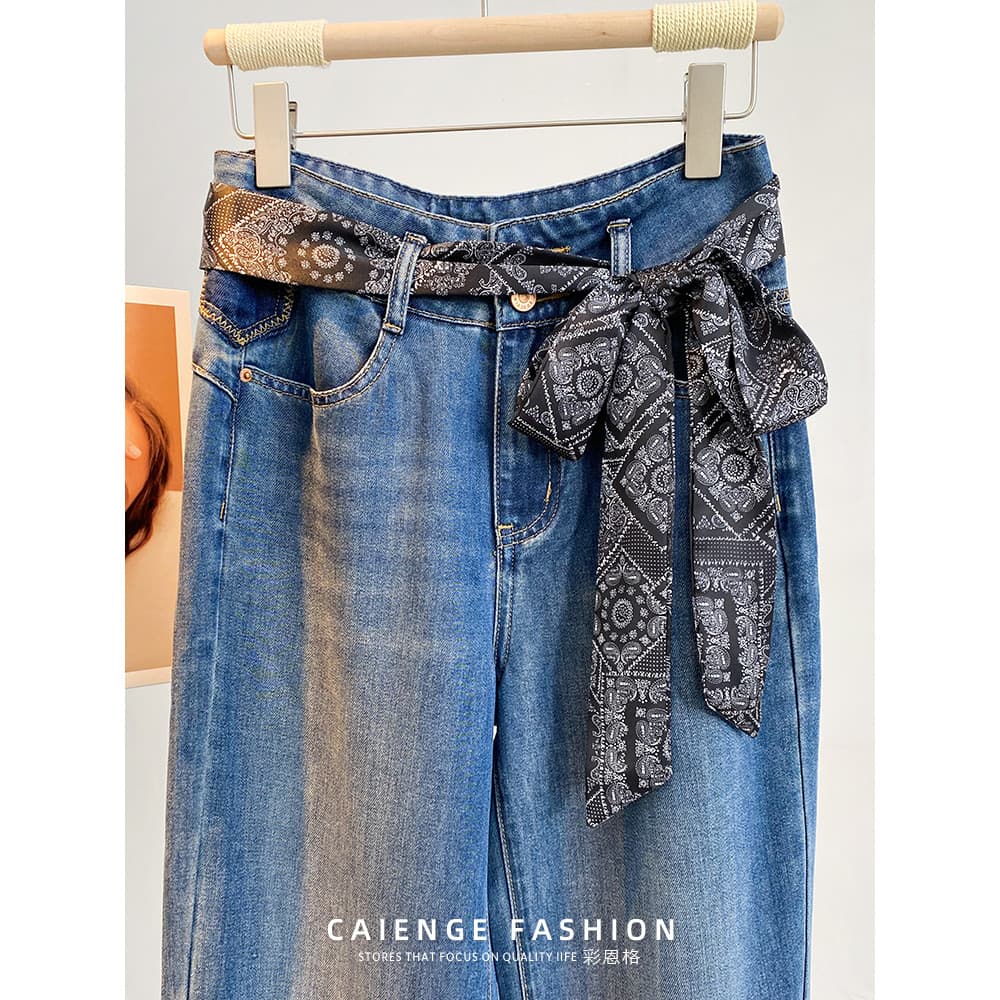 Cinto de flor de caju feminino decoração feminina com Jeans High-End nicho Design longo Streamer lenço de seda