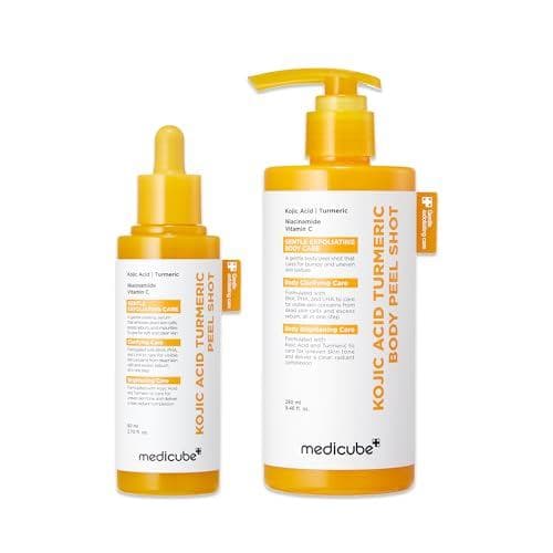 Medicube Turmeric Peel Shot Duo para Rosto e Corpo: Peeling Facial e Corporal de Cúrcuma |   Conjunto de Sérum Esfoliant