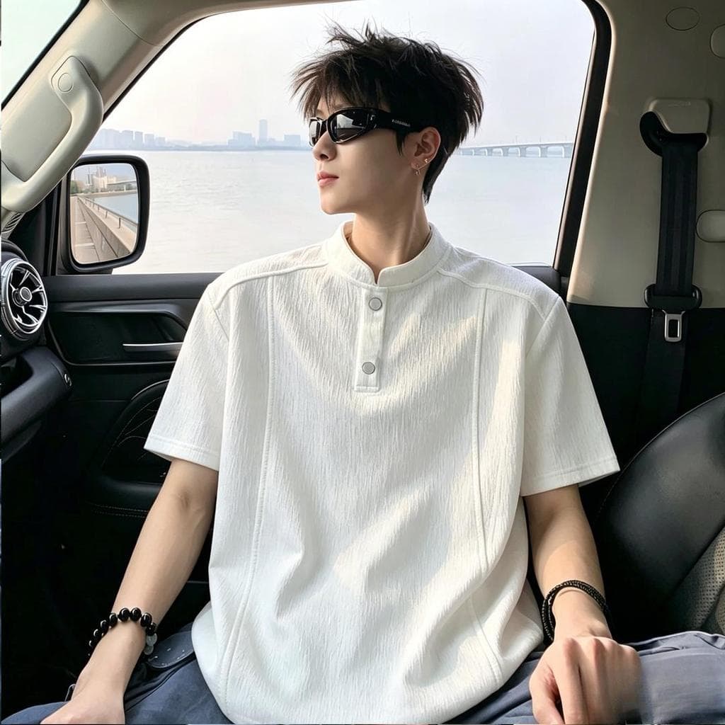 Verão masculino estilo casca branca padrão Henry colar textura de seda gelo gola alta estilo dinheiro antigo Retro meia