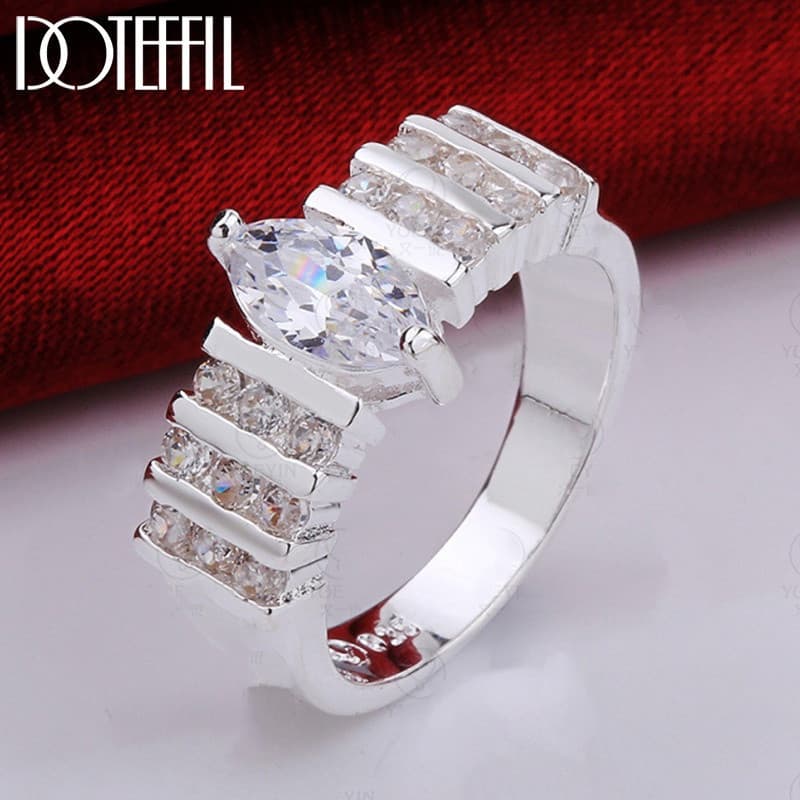 925 Sterling Silver Oval Round AAA Zircon Ring For Women Moda Homem Festa De Noivado Jóias De Encanto E0E8