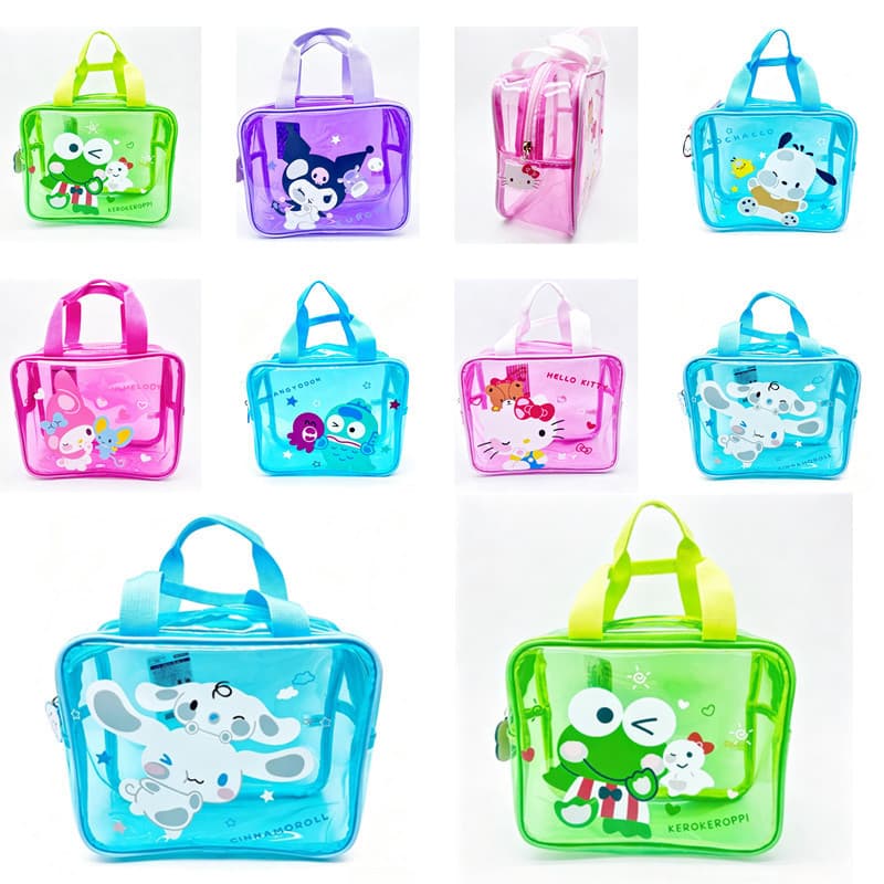 Bolsa de desenho animado transparente, à prova d'água, bolsa quadrada fofa, bolsa de higiene pessoal, praia, multifuncio