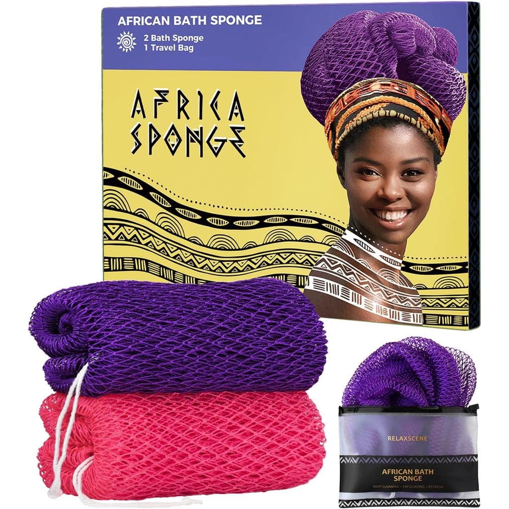 Esponja de Rede Africana - Conjunto de duas peças: escova esfoliante para o corpo e esponja de banho - Pano de lufa para