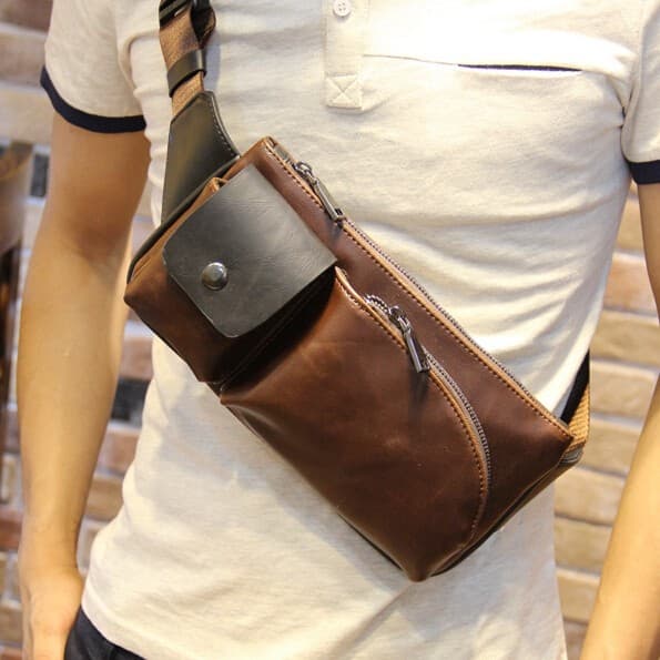 Boutique bolsa de peito masculina de couro genuíno Retro Casual cintura bolsa de ombro de couro versão coreana na moda e