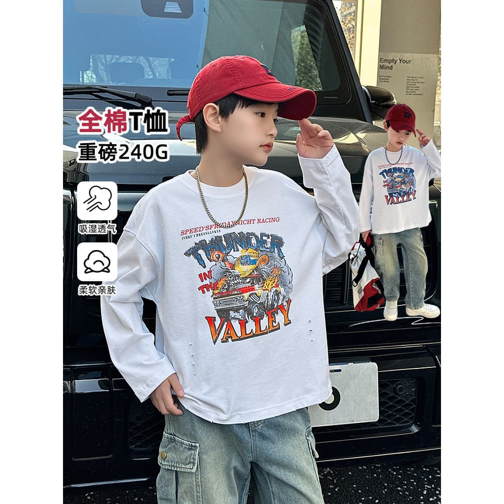 Meninos de manga comprida camiseta crianças branco primavera roupas 2025 novo estilo menino primavera bonito moda camisa