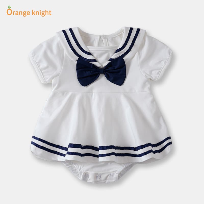 Bebê estilo ocidental vestido estilo marinho bebê menina puro algodão manga curta verão saia fofa 0-3 meses 6 pacotes