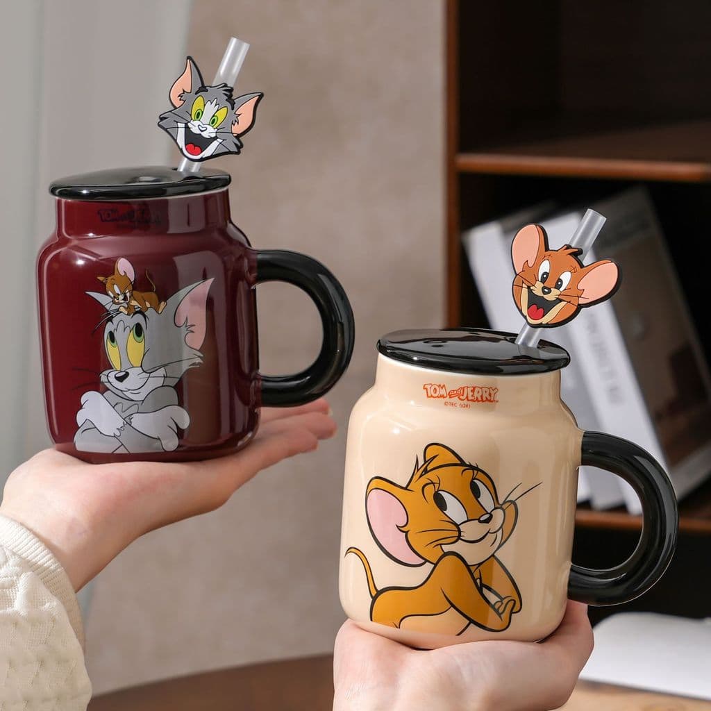 [Frete grátis] Copo de água Garrafa de água Copo Caneca Xícara de café Xícara de café de cerâmica Desenho animado Gato e