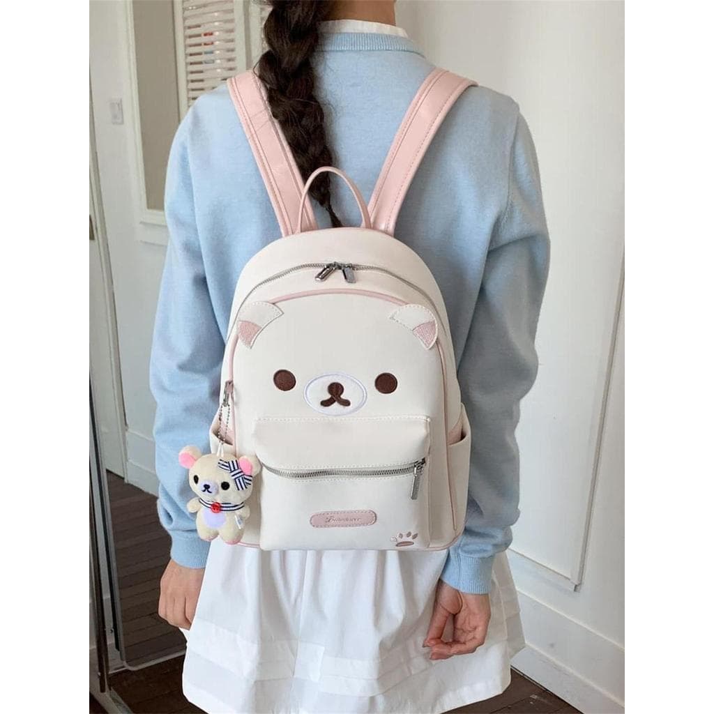 Muzi Street Cute Bear Mochila Feminina Estudante Campus Mochila Escolar de Grande Capacidade All-Match de Alta Qualidade