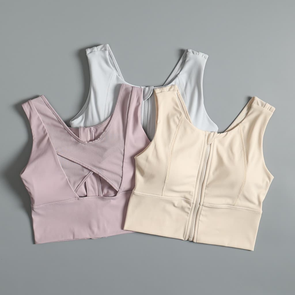 Roupa íntima esportiva com zíper frontal de alta resistência, feminina, à prova de choque, corrida, reunião, Anti-flacid