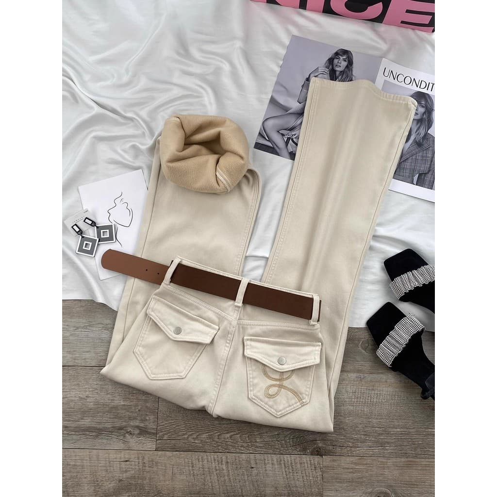 Off-White Drape ligeiramente aba Jeans feminino outono inverno 2025 novo estilo cintura alta não Leggings mais magro olh