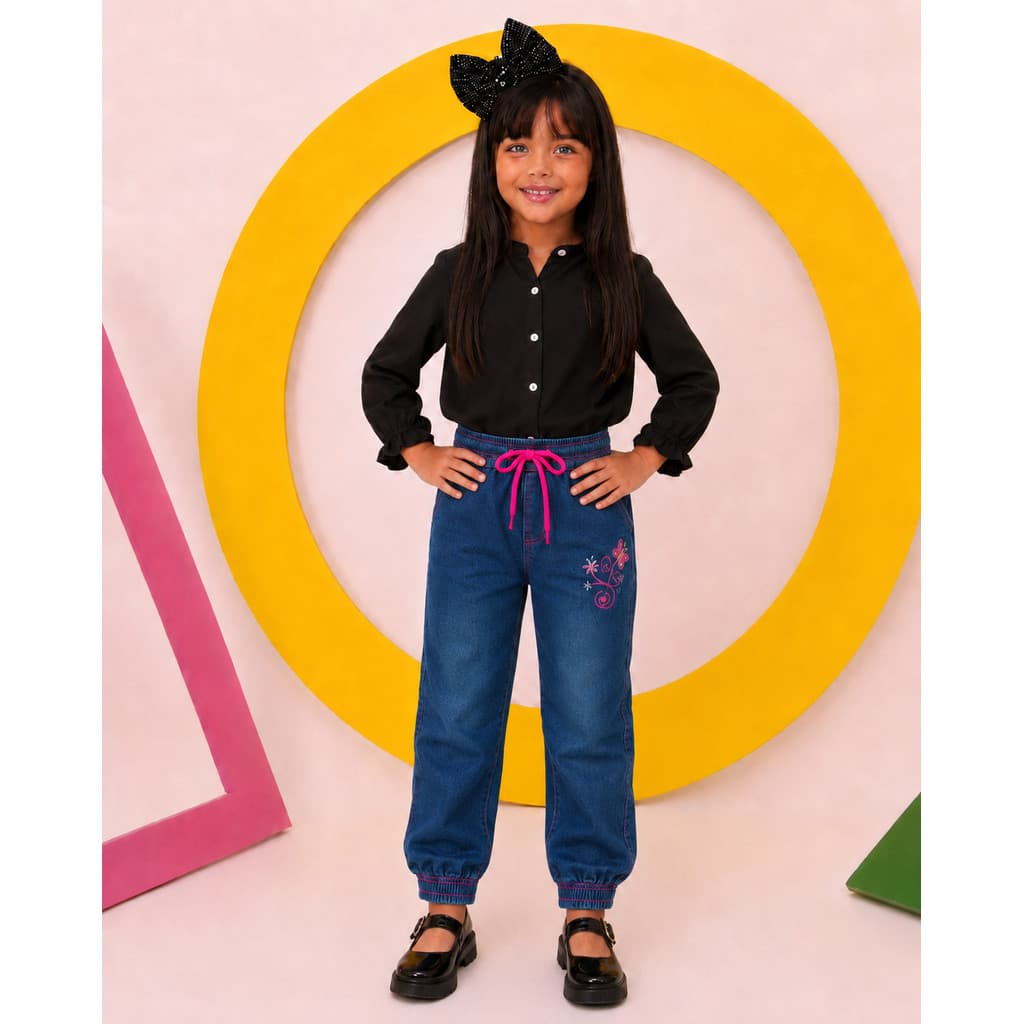 calça jeans infantil menina 1 2 3 4 6 8 anos com elástico confortável estampa aleatória