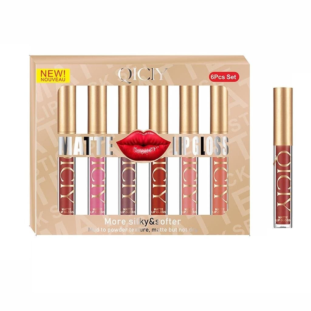 Conjunto de 6 Peças de Brilho Labial Matte ADMD, Batom Líquido - Textura Aveludada, Mais Sedoso e Macio, Altamente Pigme