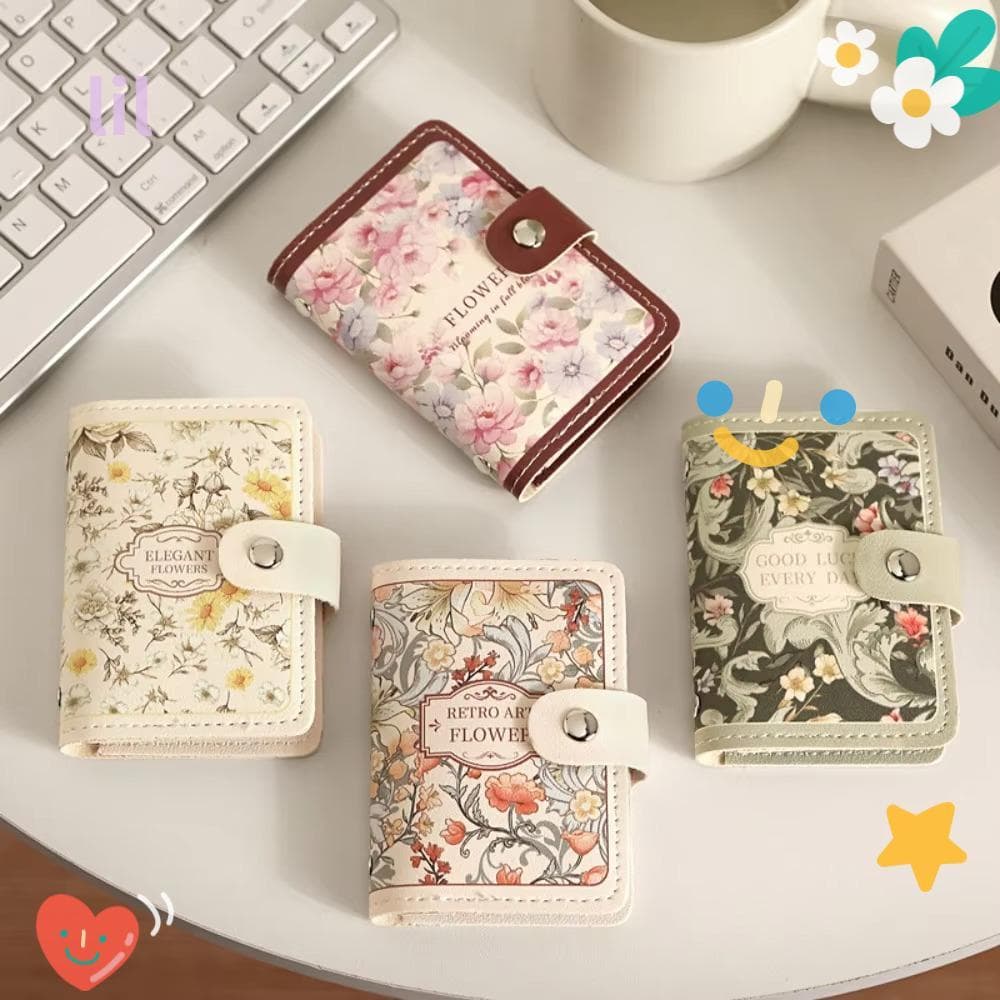 Carteiras Femininas LIL , Bolsa De Dinheiro Leve De Grande Capacidade , Cartão De Visita Floral De Couro PU Com Pintura