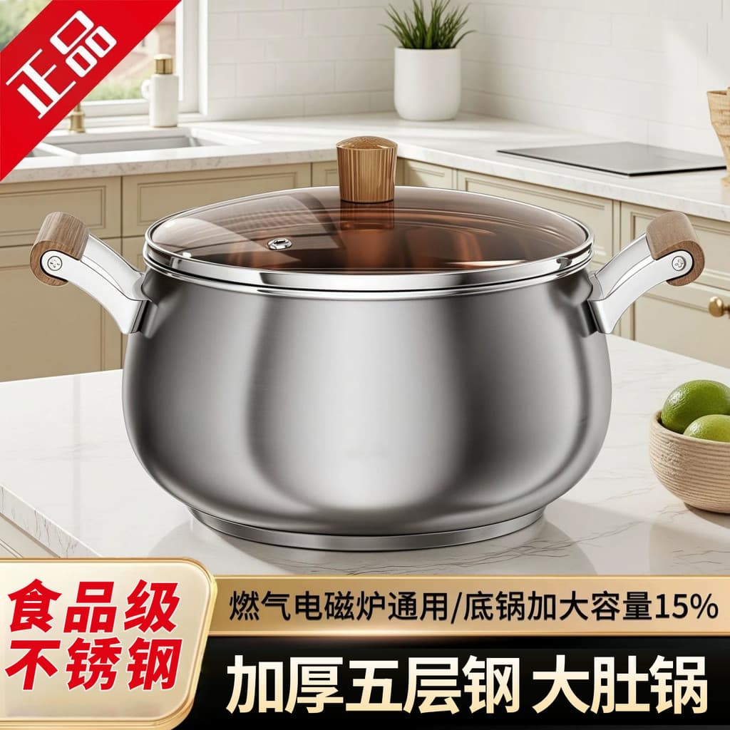 Panela de sopa alemã para alimentos, aço inoxidável, espessada, panela doméstica, vaporizador, mingau, leite, indução de