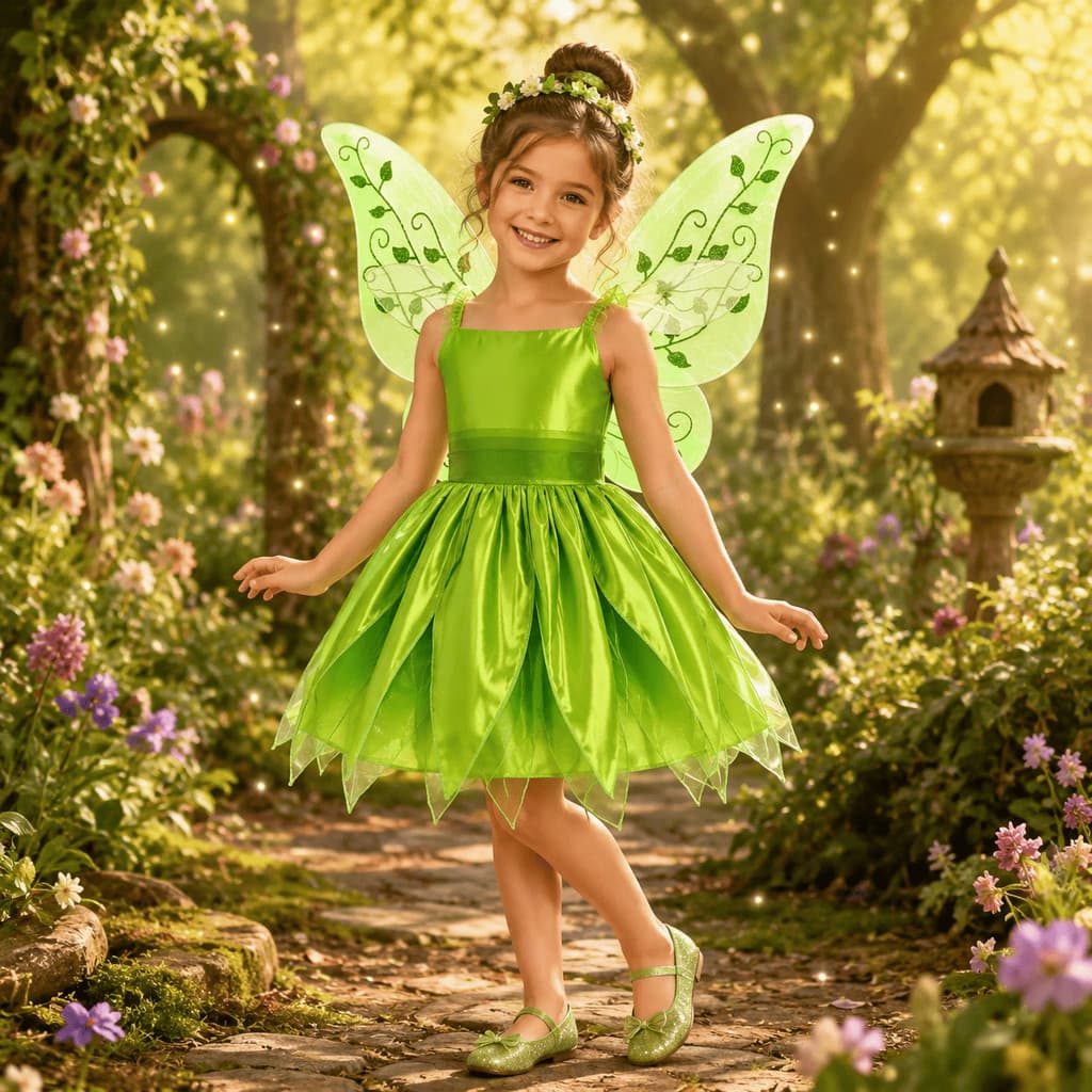 Fantasia Fada Sininho Infantil Menina Kit Vestido E Asas  Thinker Bell Carnaval Festa Aniversário