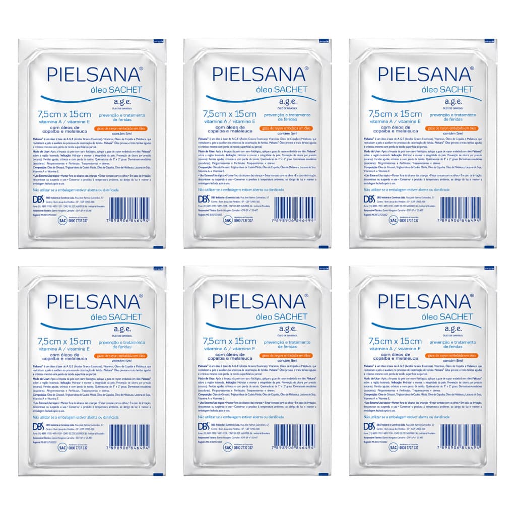 Kit 6x Curativo Gaze De Rayon Pielsana c/ oleo DBS 7,5X15cm
