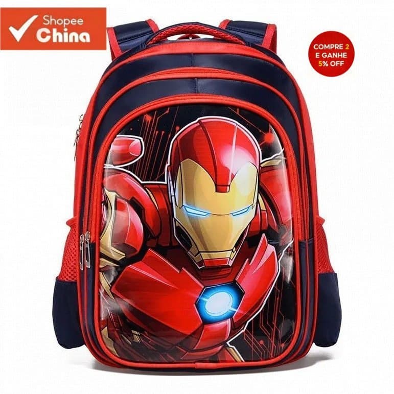 Mochila Marvel Avengers Homem de Ferro Homem-Aranha Capitão América LDDU 67NK