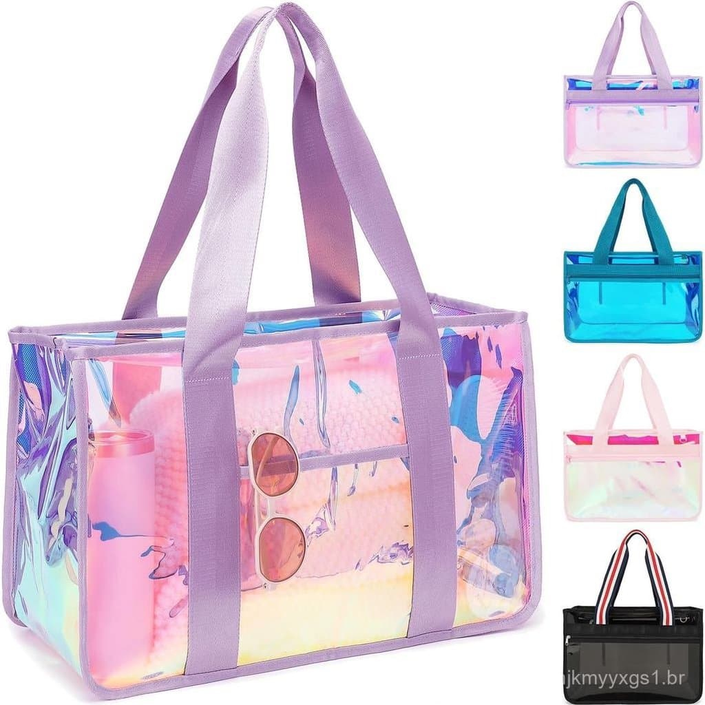 Bolsas de Praia Transparentes Iridescentes Fammart, Impermeáveis e à Prova de Areia para Mulheres, Bolsa Grande de Gel c