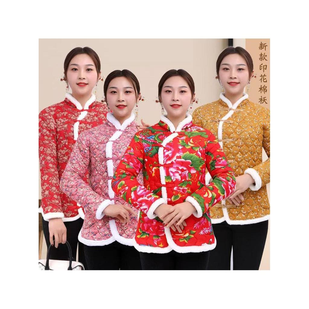Outono inverno novo estilo nordeste grande flor algodão acolchoado jaqueta superior influenciador estilo Retro seda tama