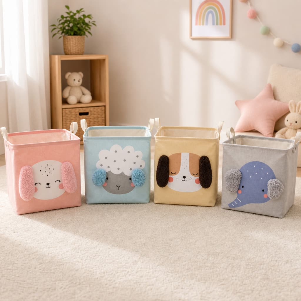 Cesto Multiuso Organizador Dobrável com Alça De Roupa Suja e Brinquedo Cesta Menina e Menino Rosa Azul Cinza Bege