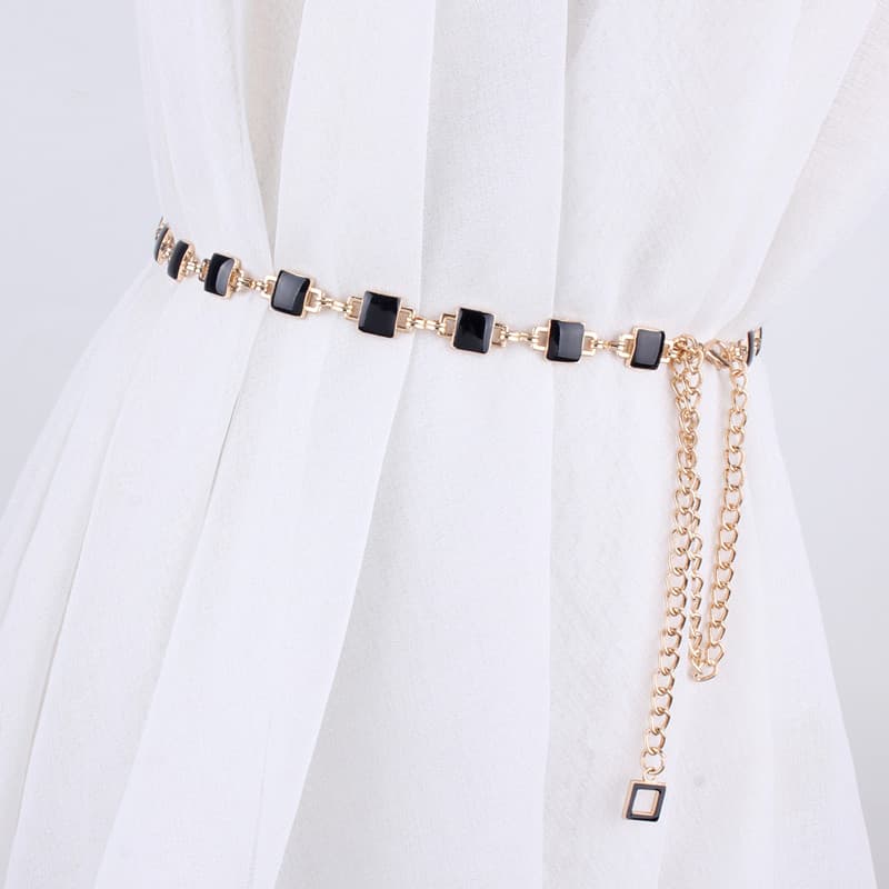 Elegante cinto decorativo feminino fino Metal cintura corrente vestido cintura estreita terno acessórios strass moda sai