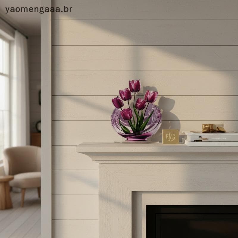 [yaoaa] Moderno Enfeite De Mesa De Flor De Lírio Acrílico 2D Decorativa De Escritório E Sala De Estar Arte Decoração De