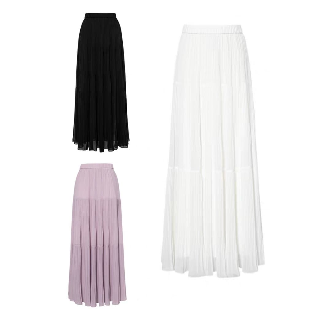 E saia feminina verão novo estilo elegante leve Chiffon bolo saia meia saia Drape cintura elástica saia de comprimento m