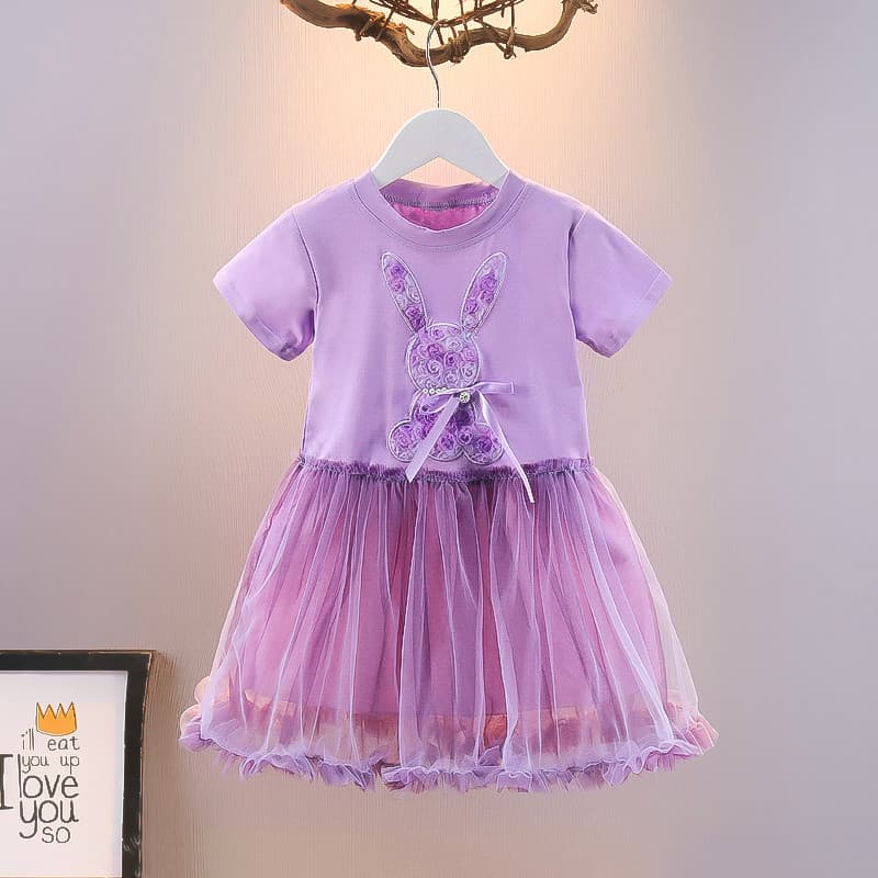 Crianças crianças roupas meninas verão moda vestido de princesa de manga curta 2023 novo estilo menina vestido de algodã