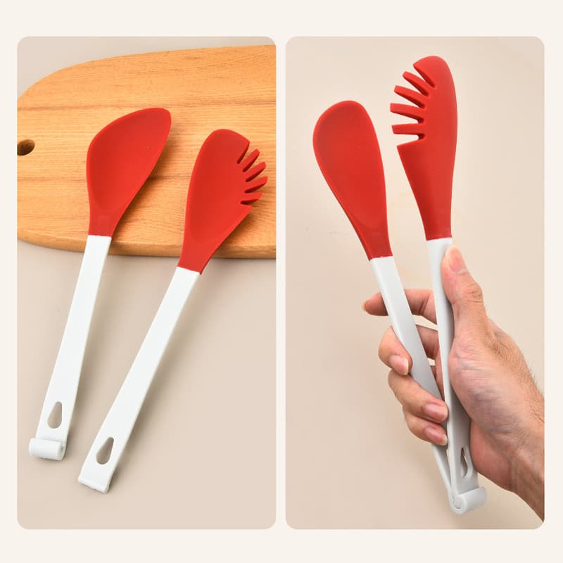 Pinça de Silicone dois em um para alimentos, pinça para macarrão, colher removível, escova de dupla utilização, pinça pa