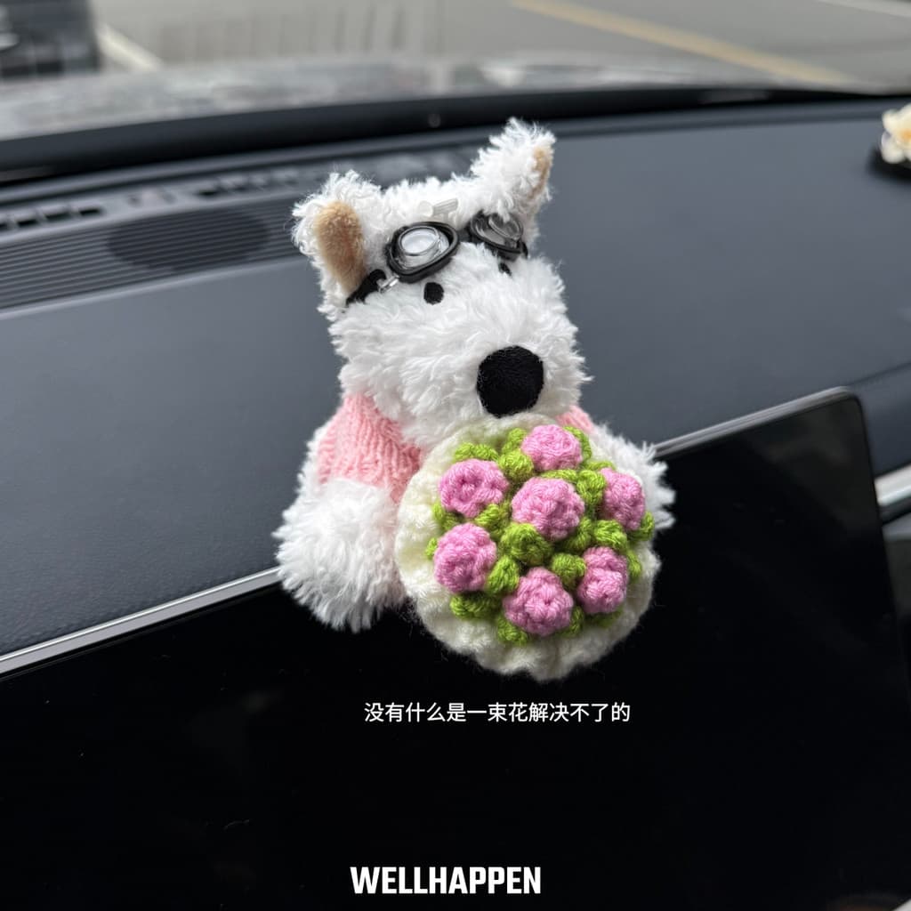 Abraço buquê de lã West Highland decorações interiores do carro carro filhote de cachorro decorações Console central tel