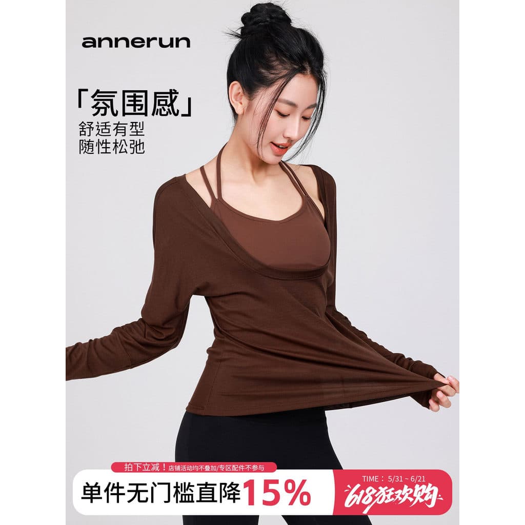 Annerun em torno do pescoço magro-ajuste Bat camisa feminina Yoga Wear de manga comprida Pilates correndo esportes topo