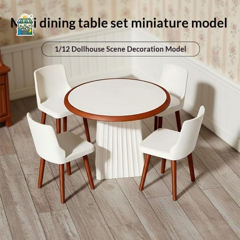 Conjunto De Móveis Para Casa De Bonecas , Mesa De Jantar Redonda Em Miniatura Com 4 Cadeiras , Acessórios De Decoração D