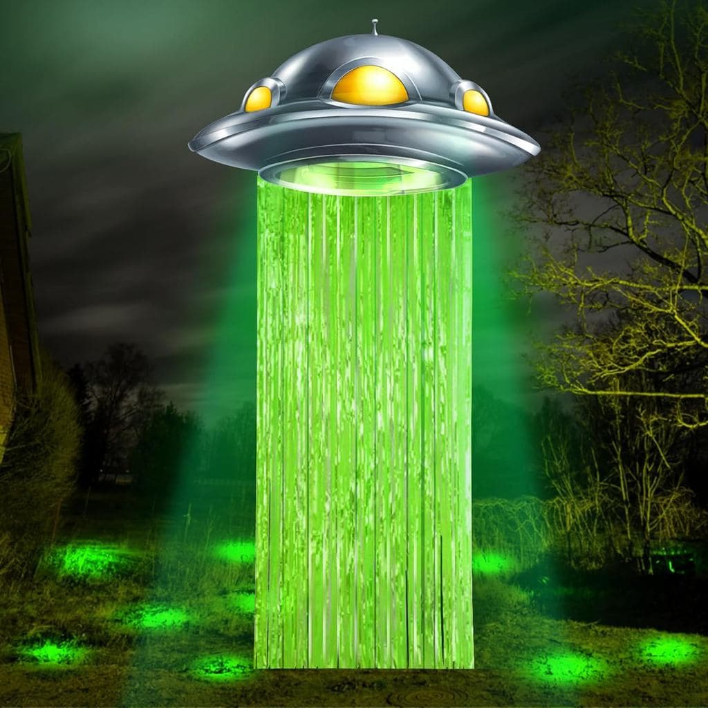 Decorações de Festa de Aniversário Alienígena, Cortinas de Porta Alienígenas com Franjas de Folha Metalizada, Lâmpada UF