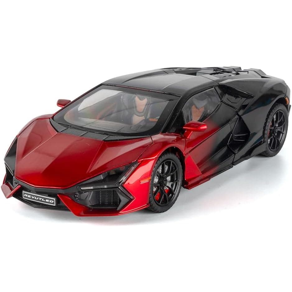 Carrinho de Brinquedo Colecionável em Liga Metálica 1/24 Lambo Revuelto, Modelo Diecast com Luz e Som (Vermelho/Preto)
