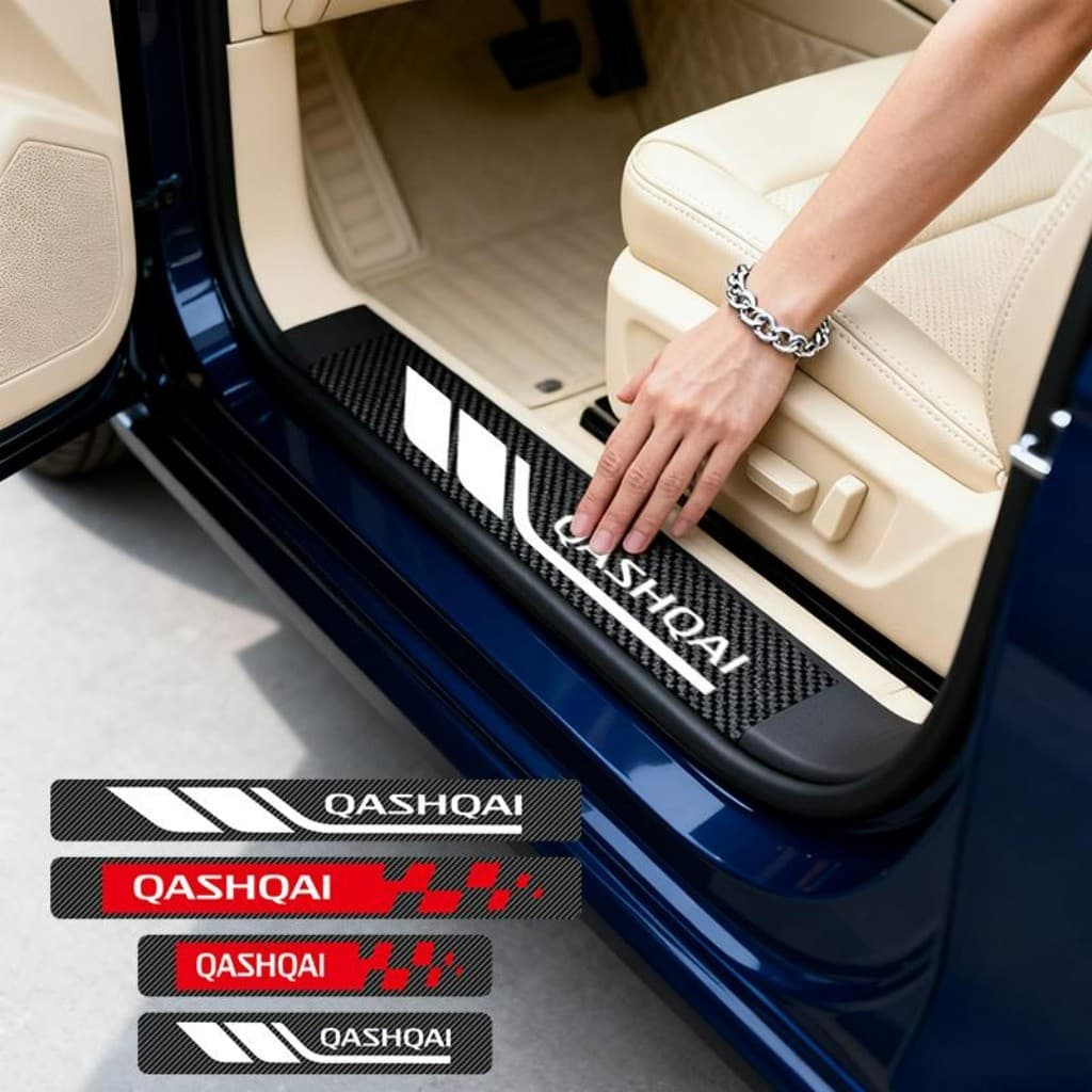 Kit 4 Peças Textura 3D Protetor De Soleira De Porta Automotiva Acessórios Para Carro For Nissan Qashqai e-POWER