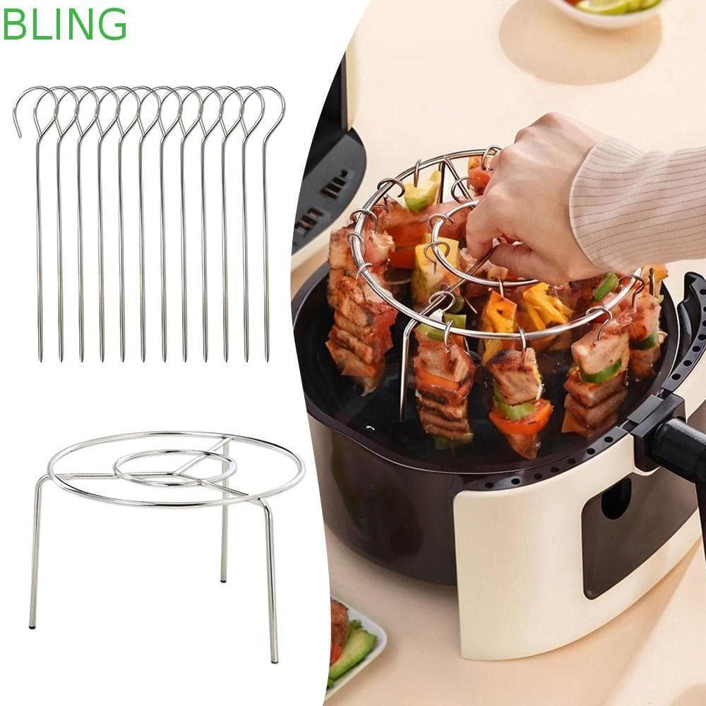Grelha Para Fritadeira De Ar BLING , Com Espetos Grelhados , Churrasqueira Redonda , Rack De Suspensos De Aço Inoxidável
