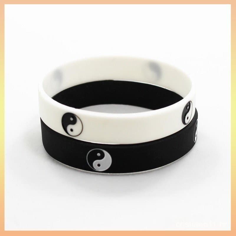 2pcs Cool Tai Chi Pulseira De Silicone Preto Branco Cor Borracha Esportiva Pulseiras & Bangles Fashion Jewelry